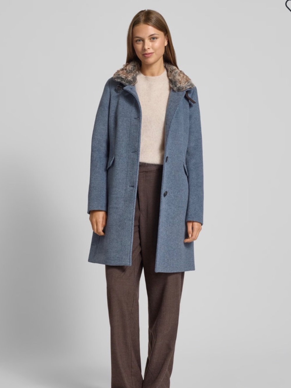 Christian Berg Selection Blue Wool-Blend Coat w/ Faux Fur Collar –German Size 44